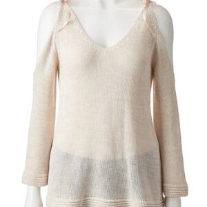 LC Lauren Conrad V-Neck Cold-Shoulder Sweater in Cream, NWT, Women’s Size Medium